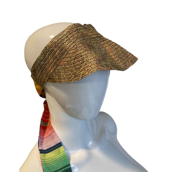 ETRO Womens Straw Cap Visor Hat with Silk Scarf NEW main image 5